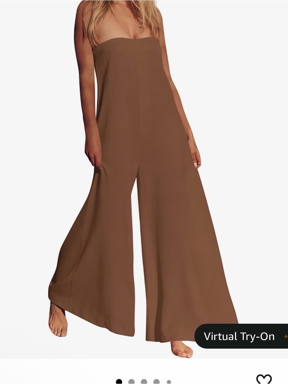 Strapless Wide-Leg Linen Blend Jumpsuit in Brown